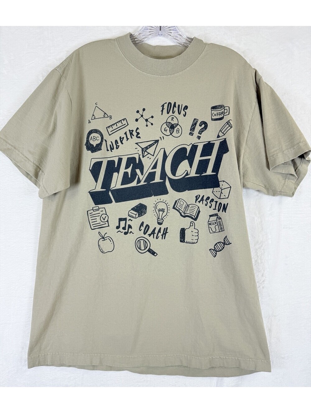 Shaka Wear T Shirt Medium Teacher Teaching Short Sleeve Tee Beige